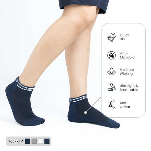 7-Day No Stink Work Socks (Pack of 4) 2 Navy, 1 White, 1 Grey