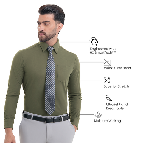 Four Leaf Clover Workday Shirt with Tie Collar