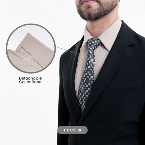 Beige Workday Shirt with Tie Collar