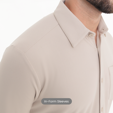 Beige Workday Shirt with Tie Collar