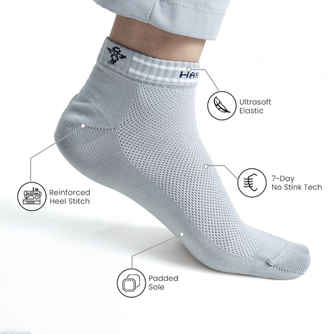 7-Day No Stink Work Socks (Pack of 4) 2 White, 1 Grey, 1 Navy