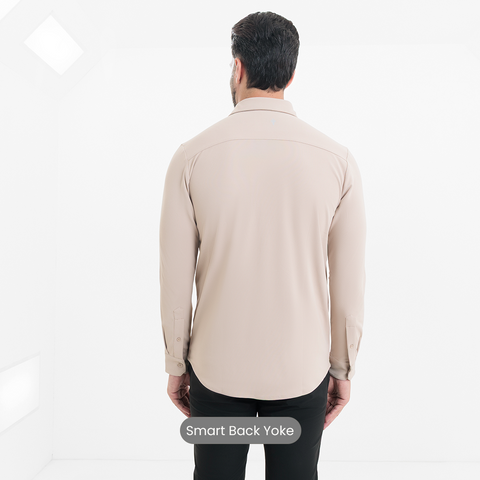 Beige Workday Shirt with Tie Collar