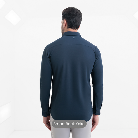 Navy Workday Shirt with Tie Collar