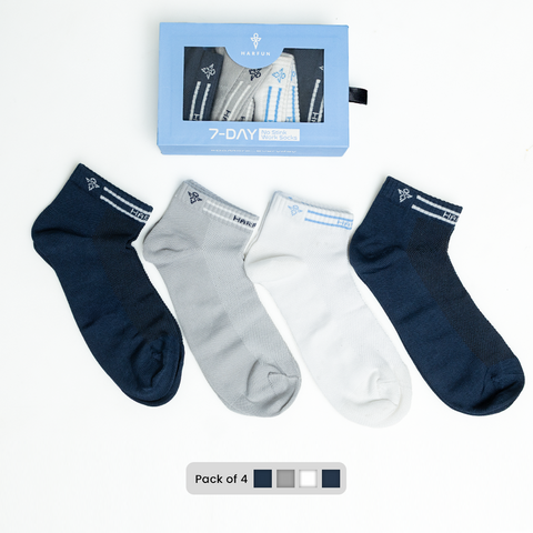 7-Day No Stink Work Socks (Pack of 4) 2 Navy, 1 White, 1 Grey