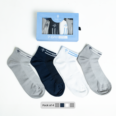 7-Day No Stink Work Socks (Pack of 4) 2 Grey, 1 White, 1 Navy