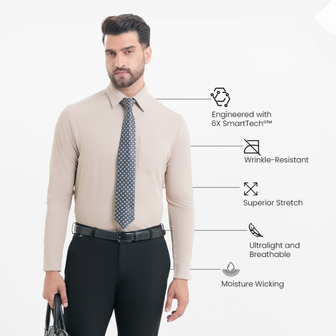 Beige Workday Shirt with Tie Collar