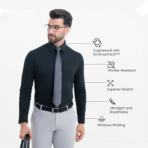 Black Workday Shirt with Tie Collar