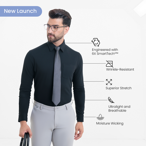 Black Workday Shirt with Tie Collar