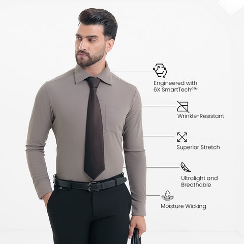 Charcoal Grey Workday Shirt with Tie Collar