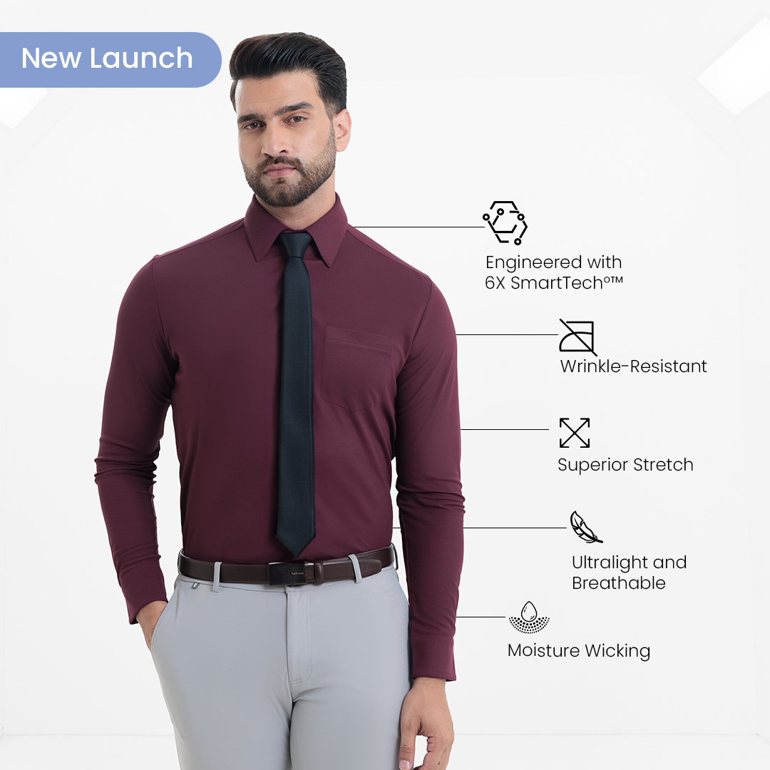 Maroon Workday Shirt with Tie Collar –