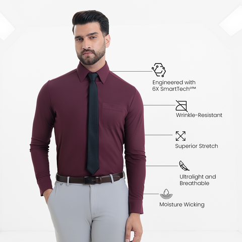 Maroon Workday Shirt with Tie Collar