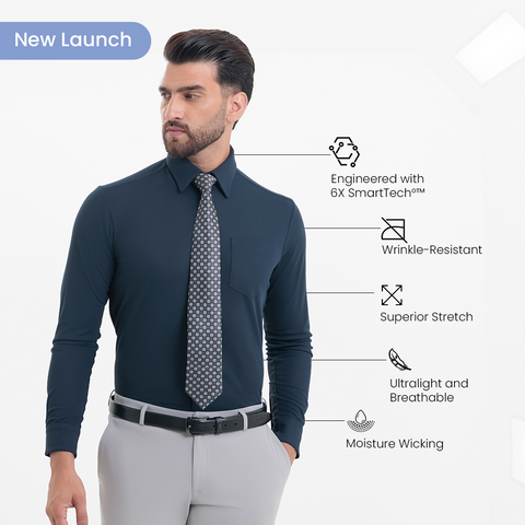 Navy Workday Shirt with Tie Collar