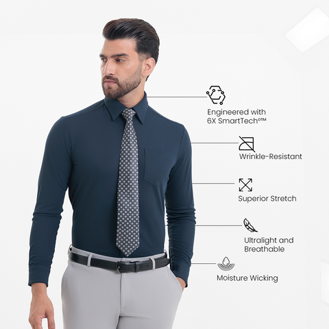 Navy Workday Shirt with Tie Collar