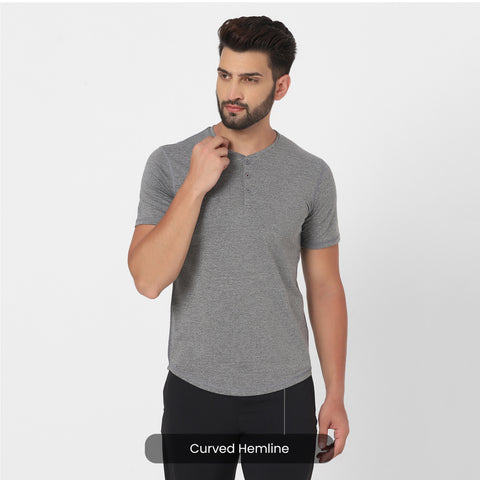Dot Melange Grey Workday Henley - Harfun.in