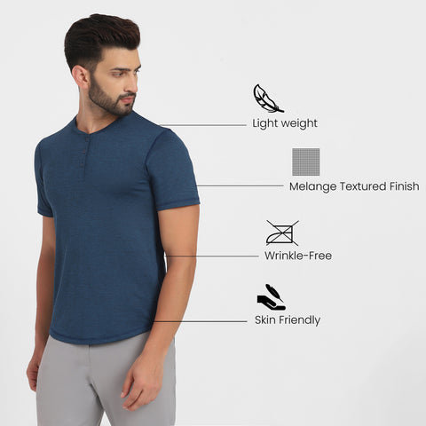 Dot Melange Teal Workday Henley - Harfun.in