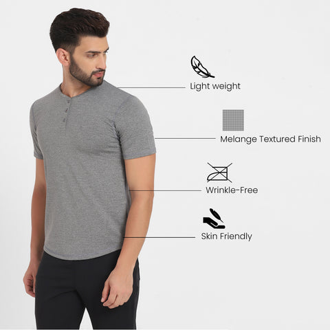 Dot Melange Grey Workday Henley - Harfun.in
