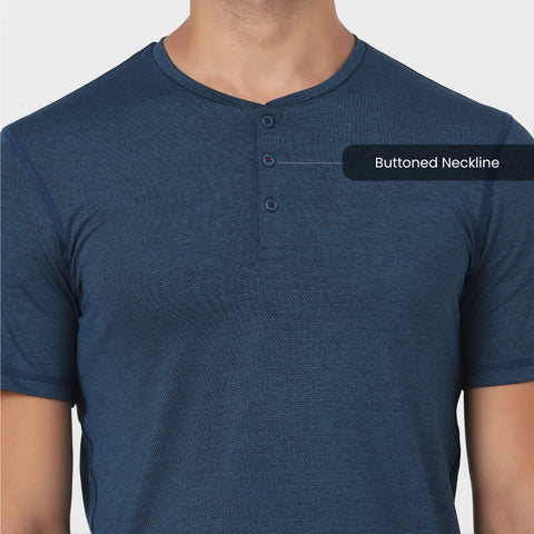 Dot Melange Teal Workday Henley - Harfun.in