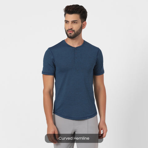 Dot Melange Teal Workday Henley - Harfun.in