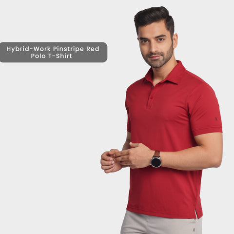Hybrid-Work Pinstripe Red Polo T-Shirt
