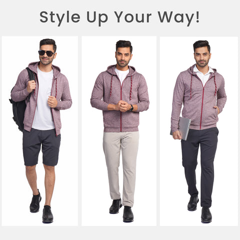 Work-Desk Melange Black Cherry Zipper Jacket - Harfun.in