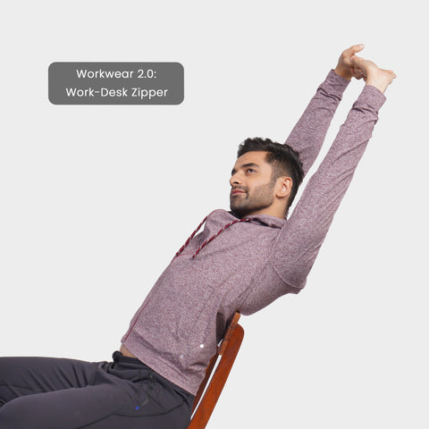 Work-Desk Melange Black Cherry Zipper Jacket - Harfun.in