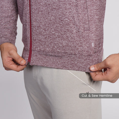 Work-Desk Melange Black Cherry Zipper Jacket - Harfun.in