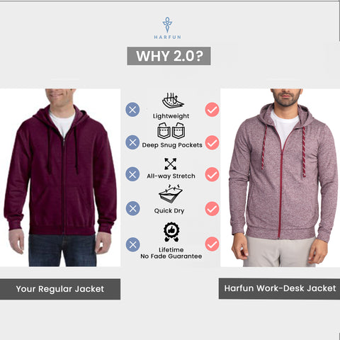 Work-Desk Melange Black Cherry Zipper Jacket - Harfun.in