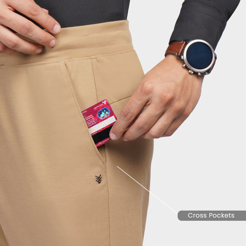 Khaki Cross Pocket Relaxed Fit Pants - Harfun.in