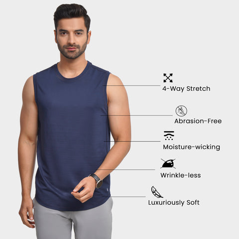 Solid Navy Everyday Textured Tank Top - Harfun.in