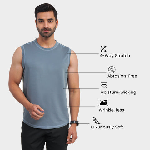 Solid Grey Everyday Textured Tank Top - Harfun.in