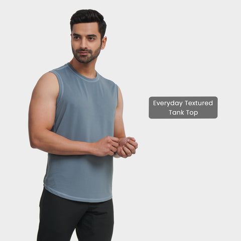 Solid Grey Everyday Textured Tank Top - Harfun.in