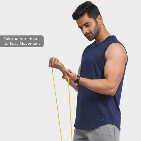 Solid Navy Everyday Textured Tank Top - Harfun.in