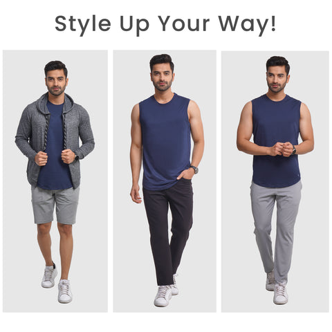 Solid Navy Everyday Textured Tank Top - Harfun.in
