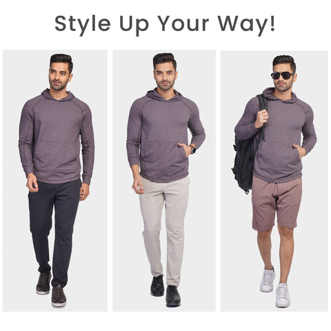 Work-Travel Melange Spanish Rose Pink Pocket Hoodie - Harfun.in