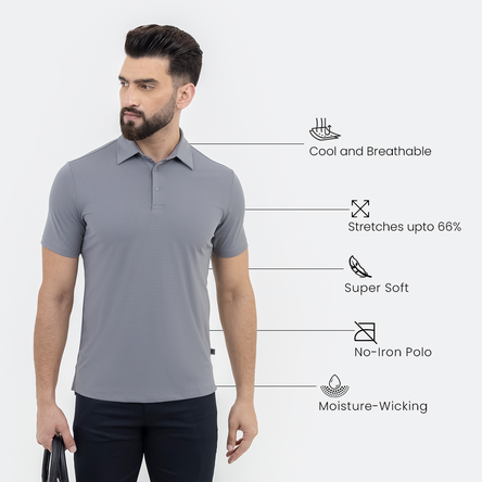 Grey Smart Stretch Polo – Harfun.in