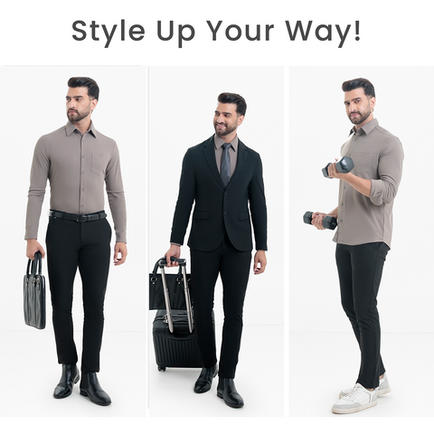 Charcoal Grey Workday Shirt with Tie Collar