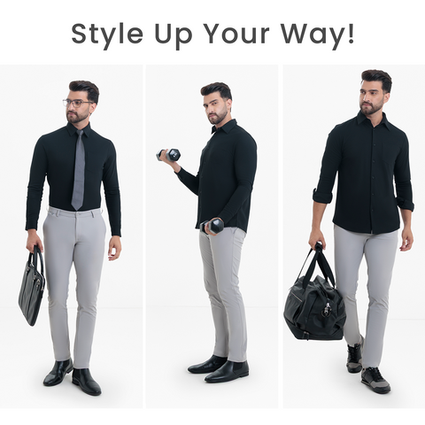 Black Workday Shirt with Tie Collar