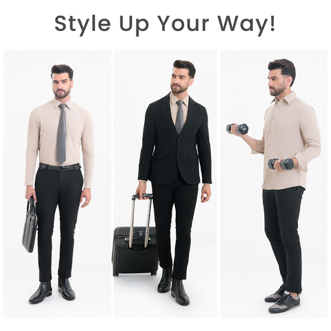 Beige Workday Shirt with Tie Collar