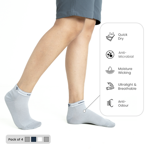 7-Day No Stink Work Socks (Pack of 4) 2 Grey, 1 White, 1 Navy