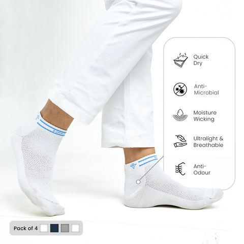 7-Day No Stink Work Socks (Pack of 4) 2 White, 1 Grey, 1 Navy