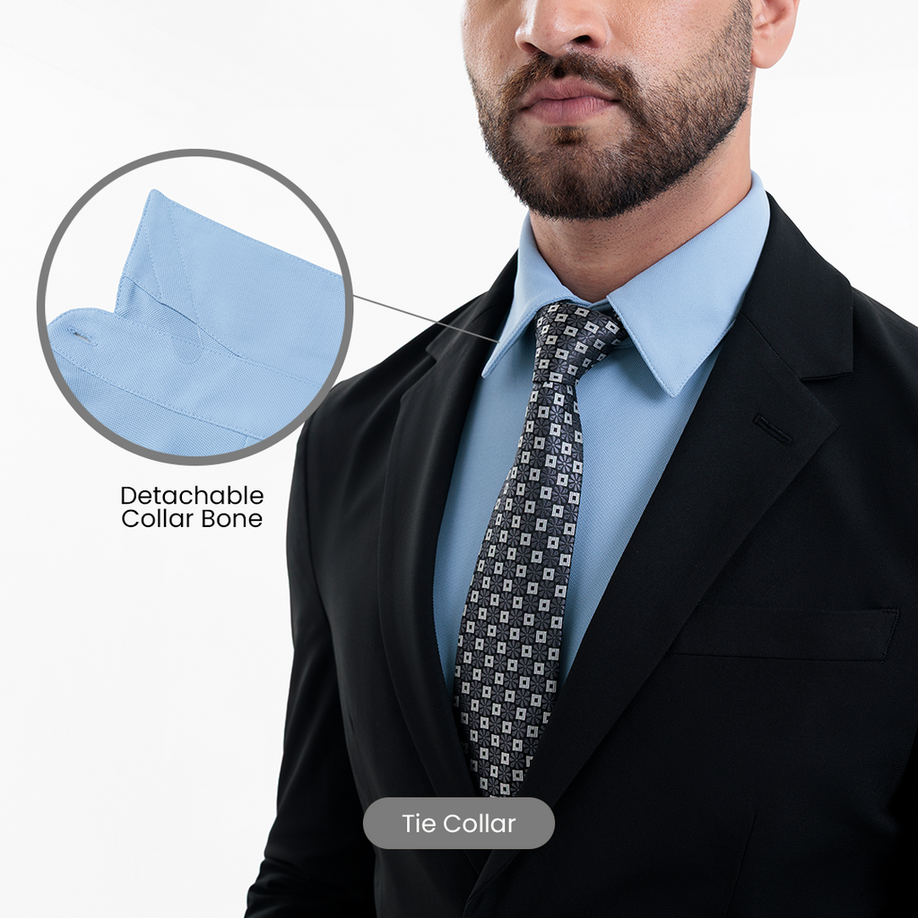 Ice Blue Workday Shirt with Tie Collar – Harfun.in