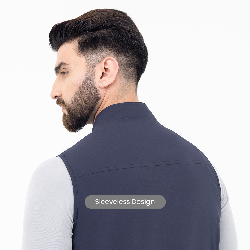 Ink Blue Sleeveless Workday Jacket – Harfun.in