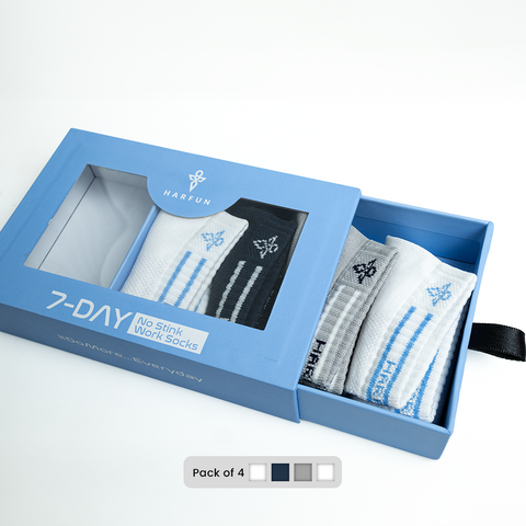 7-Day No Stink Work Socks (Pack of 4) 2 White, 1 Grey, 1 Navy