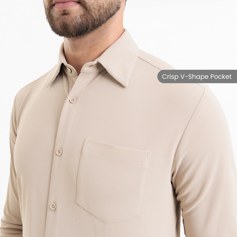 Beige Workday Shirt with Tie Collar