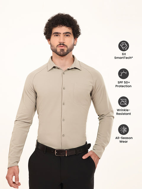Beige Workday Shirt with Raglan Sleeves