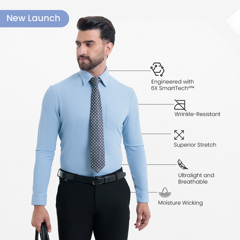 Ice Blue Workday Shirt with Tie Collar