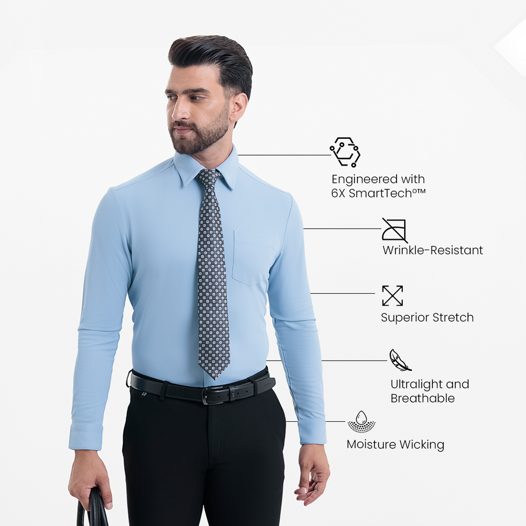Ice Blue Workday Shirt with Tie Collar – Harfun.in
