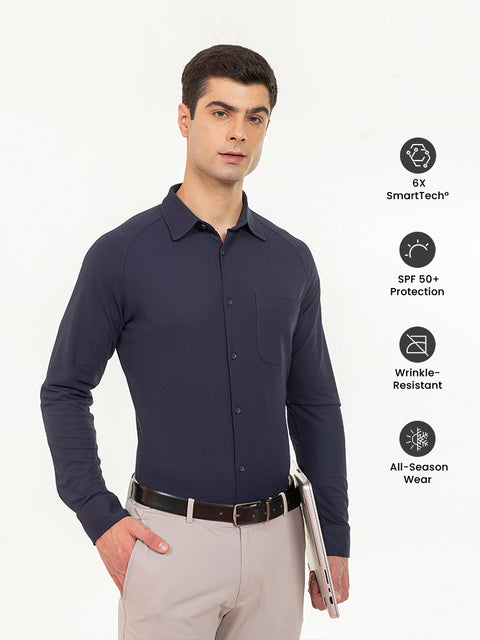 Solid Navy Workday Shirt with Raglan Sleeves