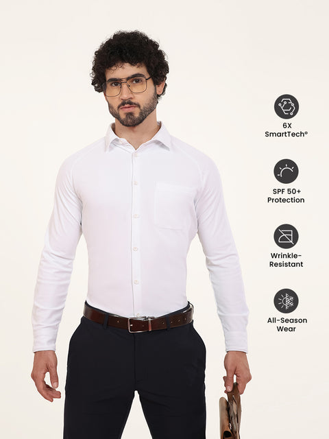 Solid Fog White Workday Shirt with Raglan Sleeves