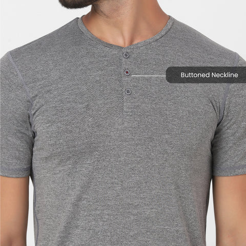 Dot Melange Grey Workday Henley - Harfun.in